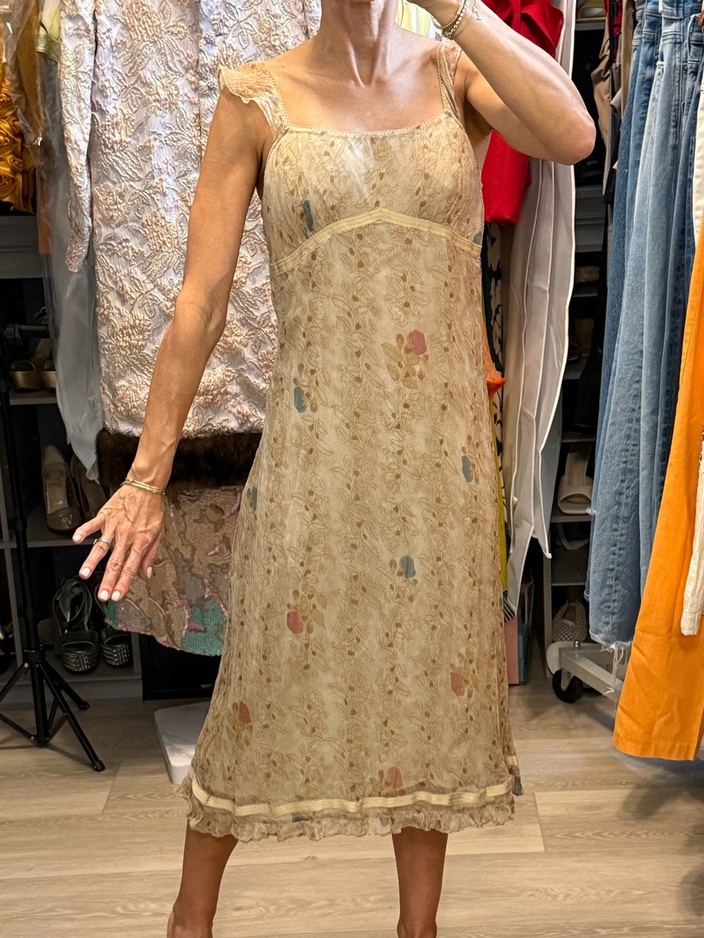 Vintage Free People Floral Lace Slip Dress Size 8 Fairy Boho Cottagecore Y2K 90s
